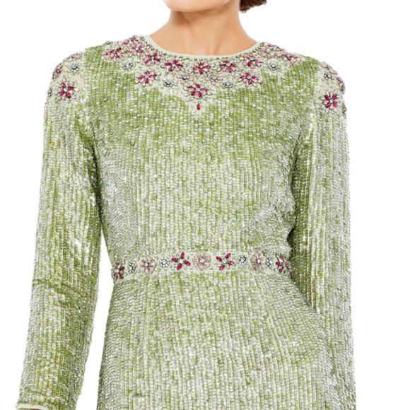 MAC DUGGAL 93568 FLORAL BEADED TEA LENGTH SAGE MIDI DRESS sz 16 - Picture 4 of 7